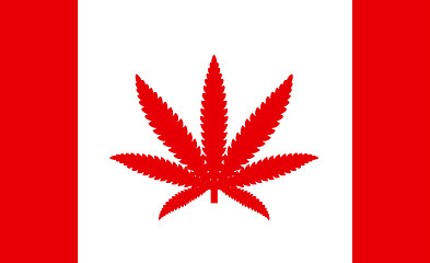 Image showing Flag of Canada with a leaf of marijuana, as the concept of permission to use medical marijuana in the country