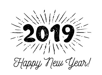 Image showing Sunbursts 2019. Congratulation with Happy New Year. Vector illustration