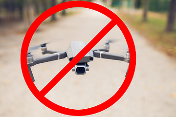 Image showing Drone flying in the air in the park alley