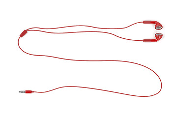 Image showing Red wired earphones on white background