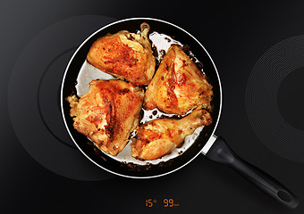 Image showing chicken thighs on frying pan