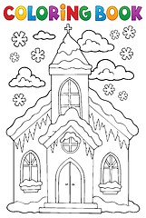 Image showing Coloring book winter church building 1