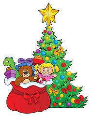 Image showing Christmas tree and bag with gifts 1