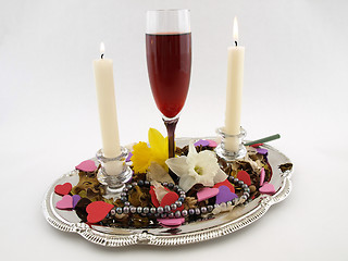 Image showing Candle and Wine Celebration