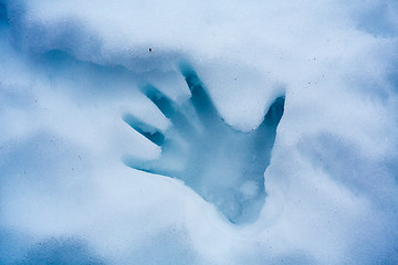 Image showing Hand print in fresh snow