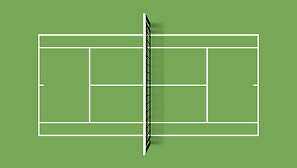 Image showing Tennis court. Grass cover field. Top view vector illustration with grid and shadow