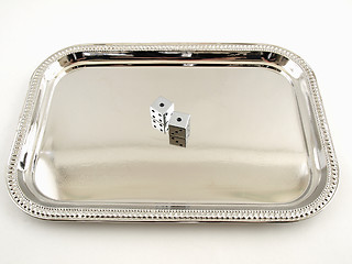 Image showing Silver Dice on a Silver Tray