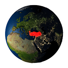 Image showing Turkey in red on Earth isolated on white