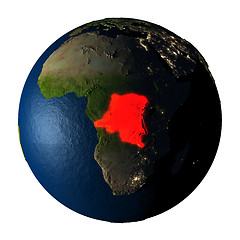 Image showing Democratic Republic of Congo in red on Earth isolated on white