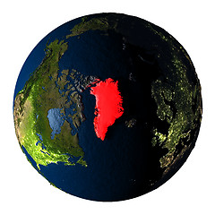 Image showing Greenland in red on Earth isolated on white