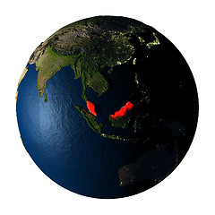 Image showing Malaysia in red on Earth isolated on white