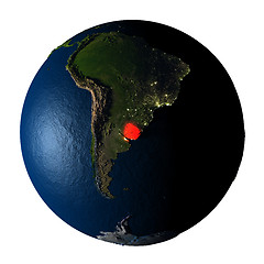 Image showing Uruguay in red on Earth isolated on white