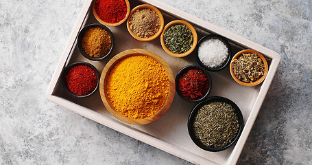 Image showing Arrangement of spices in tray