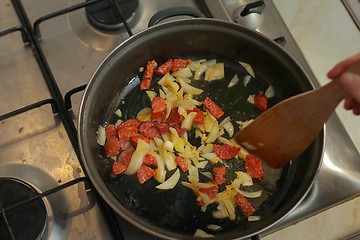 Image showing Cooking with sausages