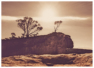 Image showing Sun rays backlight Hanging Rock