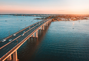 Image showing Traffic on Captain Cook Bridge Sans Souci aerial view