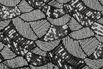 Image showing Black fabric with shiny silver sequin design