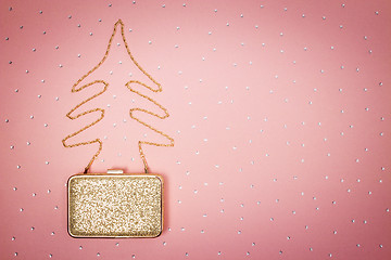 Image showing Christmas tree made of a golden purse chain