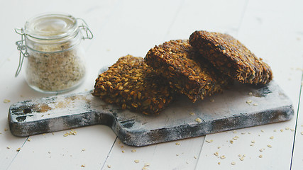 Image showing Closeup of whole grain bread with sunflower seeds