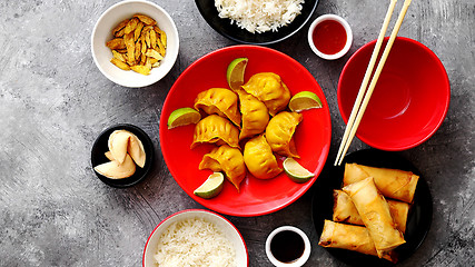 Image showing Chinese food set on stone table