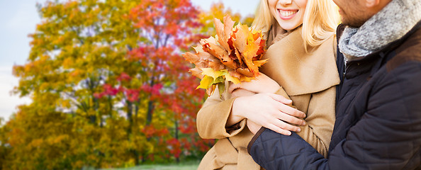 Image showing close up of couple hugging in autumn park