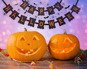 Image showing close up of pumpkins on table