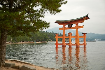 Image showing Tori gate at sea on Miyajima, Hiroshima