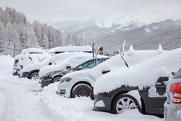 Image showing Winter snowy parking