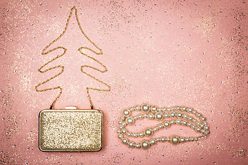 Image showing Beauty and fashion Christmas decor on glitter pink background