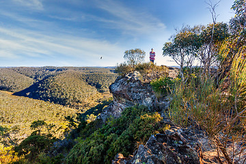 Image showing Hiker taking in some of the magnificent Blue Mountains views