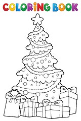 Image showing Coloring book Christmas tree and gifts 2