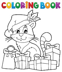 Image showing Coloring book Christmas cat theme 3