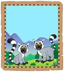 Image showing Parchment with two happy lemurs