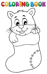 Image showing Coloring book Christmas cat theme 1