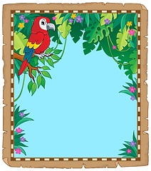 Image showing Parchment with parrot in jungle