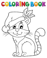 Image showing Coloring book Christmas cat theme 2