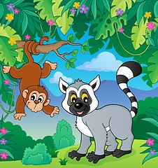 Image showing Lemur and monkey in jungle image 1