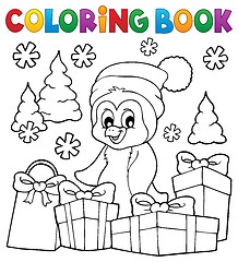 Image showing Coloring book Christmas penguin topic 3