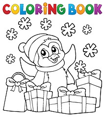 Image showing Coloring book Christmas penguin topic 2