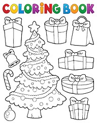 Image showing Coloring book Christmas tree and gifts 1