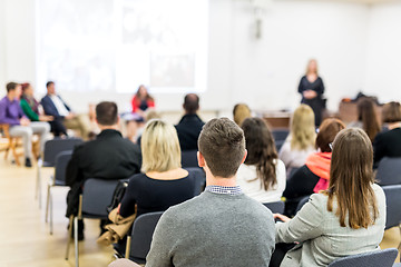 Image showing Business speakers giving a talk at business conference event.