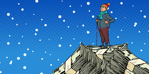 Image showing skier middle-aged man, Money dollars mountaintop