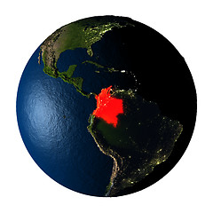 Image showing Colombia in red on Earth isolated on white