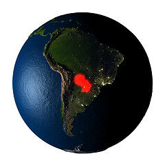 Image showing Paraguay in red on Earth isolated on white