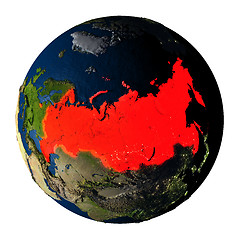 Image showing Russia in red on Earth isolated on white