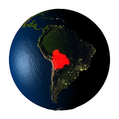 Image showing Bolivia in red on Earth isolated on white