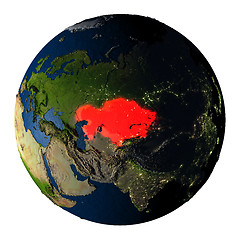 Image showing Kazakhstan in red on Earth isolated on white