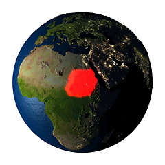 Image showing Sudan in red on Earth isolated on white