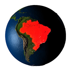 Image showing Brazil in red on Earth isolated on white