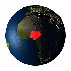 Image showing Nigeria in red on Earth isolated on white